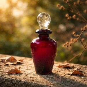 Ruby Red Vanity Decor Hand Blown Glass Bottle Clear Topper